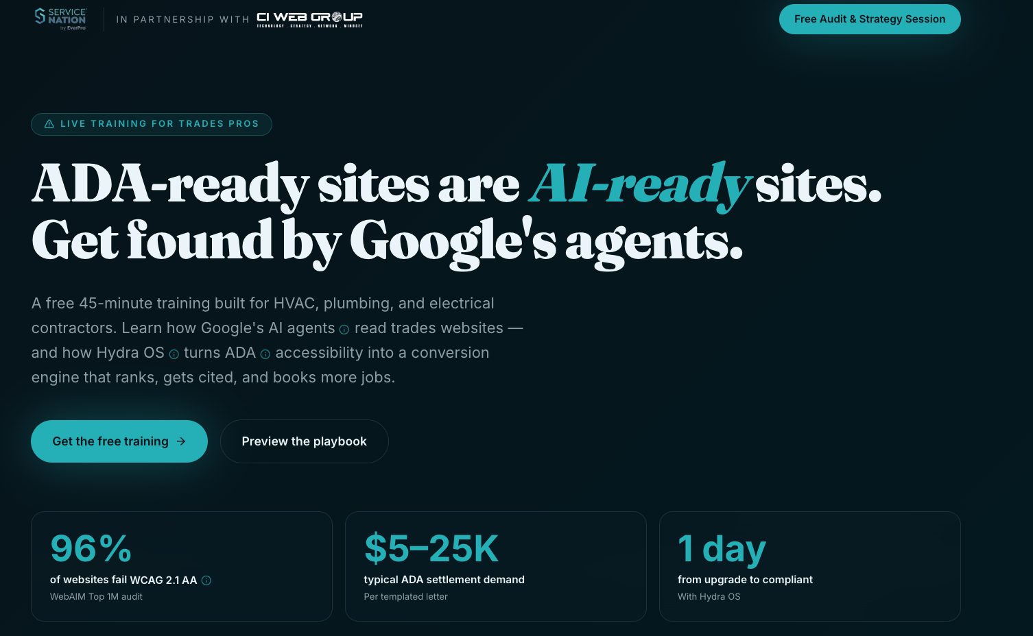 Service Nation Training Landing Page